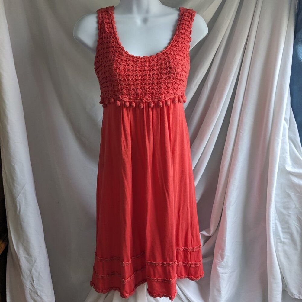 Vtg Y2K JUICY COUTURE Coral Smocked Pom Pom Crochet Sundress SzP